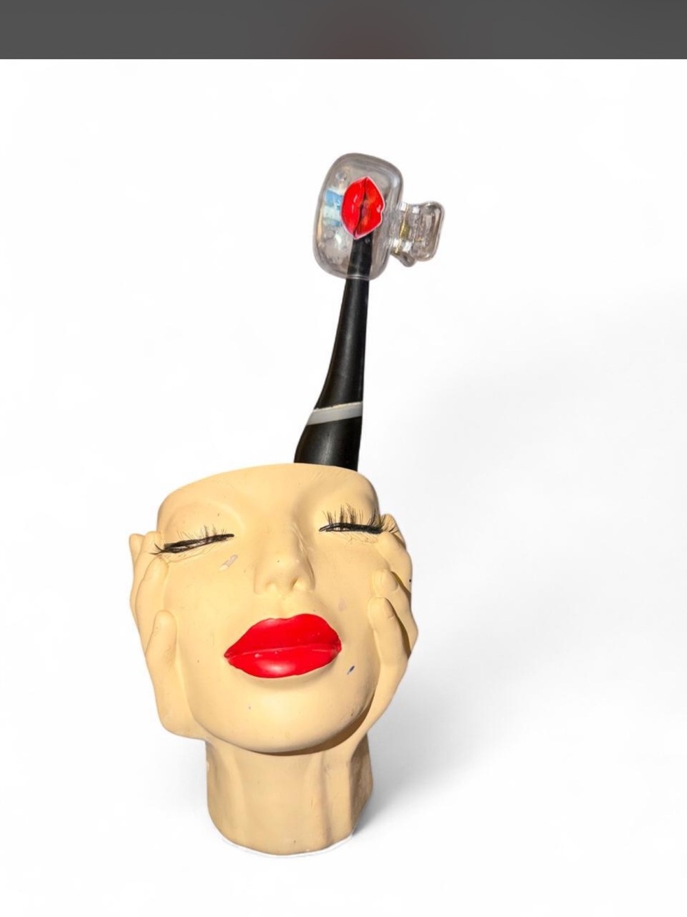 Clear acrylic Tooth brush hygiene cover with red lips decal